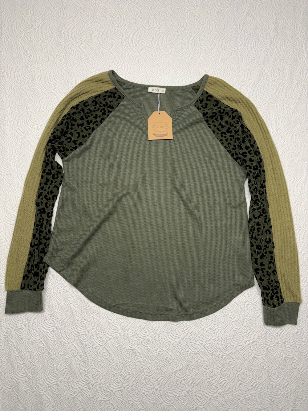 Kori Olive & Light Olive Mixed-Sleeve Raglan Top